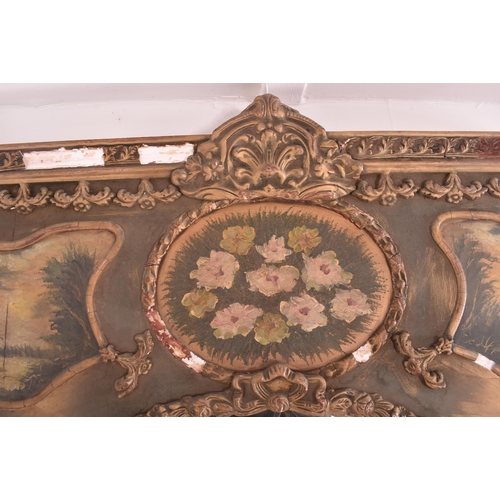 366 - A large French inspired gilt gess & wood Trumeau wall hanging painted mirror. The mirror having ... 