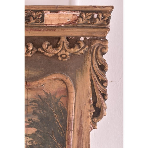 366 - A large French inspired gilt gess & wood Trumeau wall hanging painted mirror. The mirror having ... 