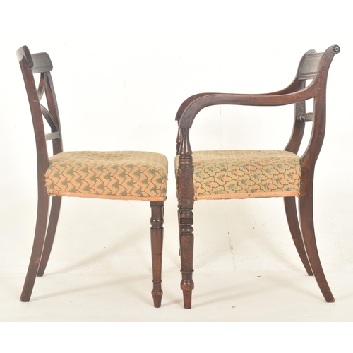 371 - A set of eight Regency early 19th century mahogany bar back dining chairs. Each chair having a recta... 