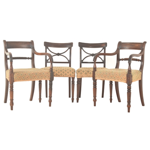 371 - A set of eight Regency early 19th century mahogany bar back dining chairs. Each chair having a recta... 