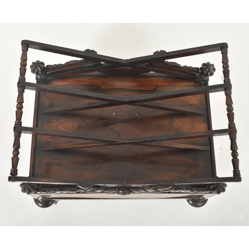 376 - A William IV early 19th century rosewood Canterbury magazine rack stand. The rack having a three cro... 