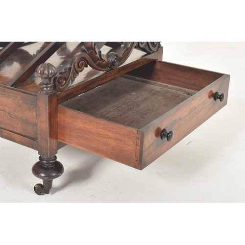 376 - A William IV early 19th century rosewood Canterbury magazine rack stand. The rack having a three cro... 