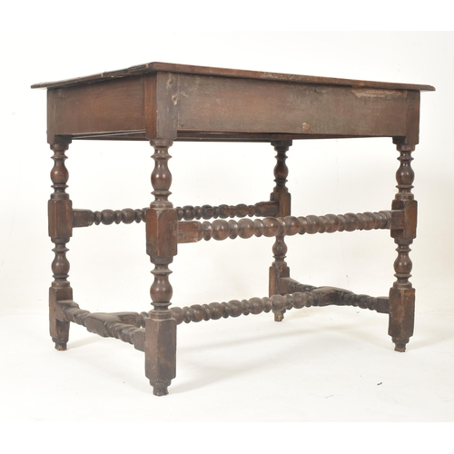 398 - A 17th century carved oak peg jointed occasional writing table. The table having a rectangular top w... 