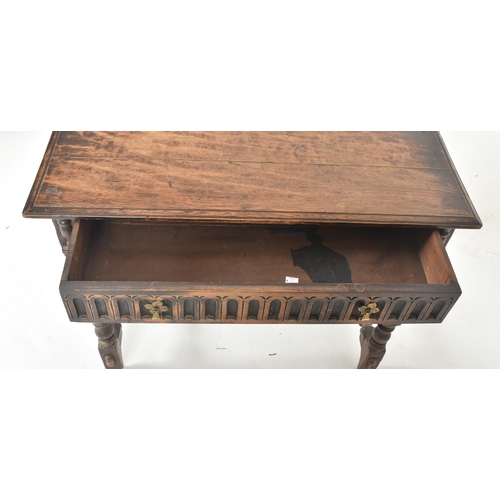 398 - A 17th century carved oak peg jointed occasional writing table. The table having a rectangular top w... 