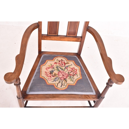 402 - An Irish Arts & Crafts circa 1900 oak & needlework upholstered high back carver armchair. Th... 