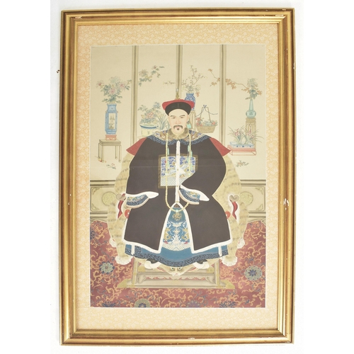 406 - A Republic period Chinese ancestral painting on silk. The painting depicting a man dressed in Qing d... 