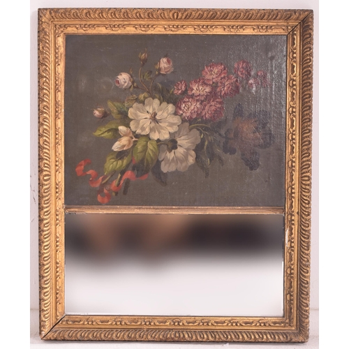 421 - A French 19th century gilt gesso & wood hand painted Trumeau wall mirror. The mirror having a ca... 