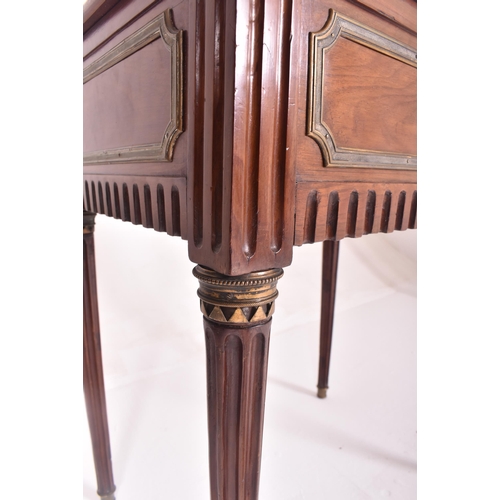 426 - A French inspired Louis XVI style mahogany & gilded bijouterie table. The table having a glazed ... 