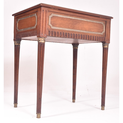 426 - A French inspired Louis XVI style mahogany & gilded bijouterie table. The table having a glazed ... 