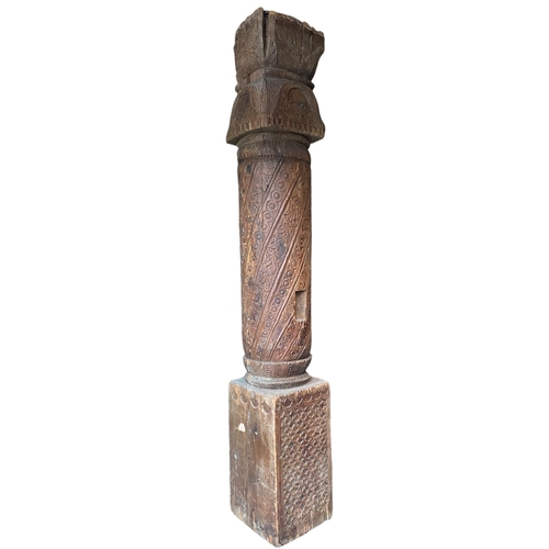 431 - A very large and impressive hand carved wood architectural pillar column of believed North African i... 