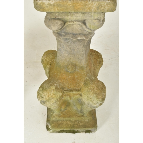 436 - A pair of early 20th century reconstituted stone garden outdoor decorative pedestal cherubs on stand... 