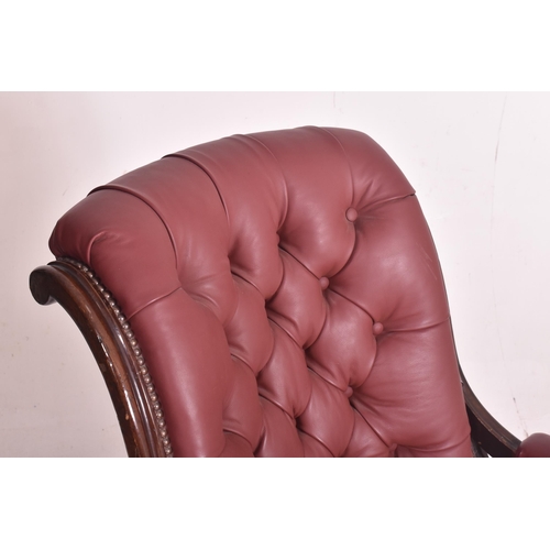 442 - WITHDRAWN A William IV 19th century carved oak & leatherette buttoned back library armchair. The arm... 