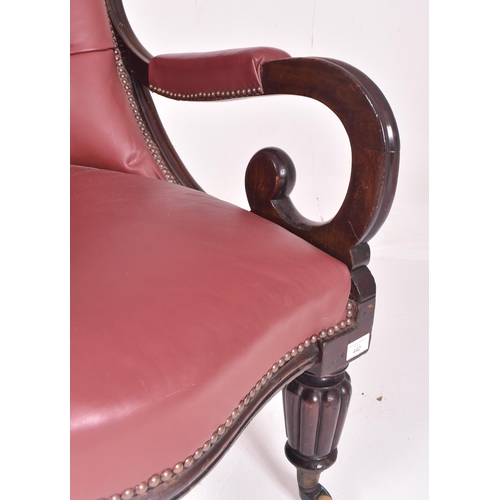 442 - WITHDRAWN A William IV 19th century carved oak & leatherette buttoned back library armchair. The arm... 