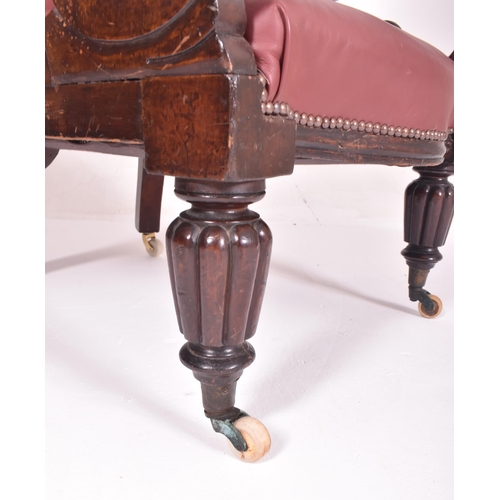 442 - WITHDRAWN A William IV 19th century carved oak & leatherette buttoned back library armchair. The arm... 