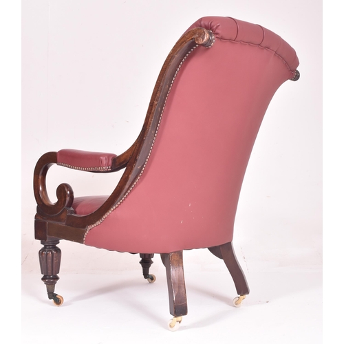 442 - WITHDRAWN A William IV 19th century carved oak & leatherette buttoned back library armchair. The arm... 