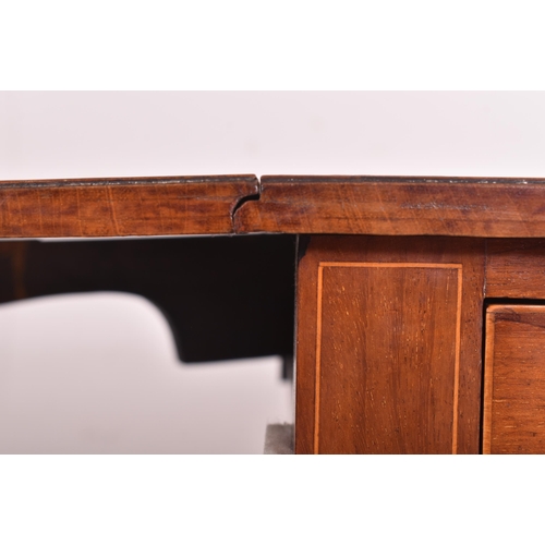 448 - A Regency early 19th century mahogany inlaid drop leaf writing table desk / sofa table. The table ha... 