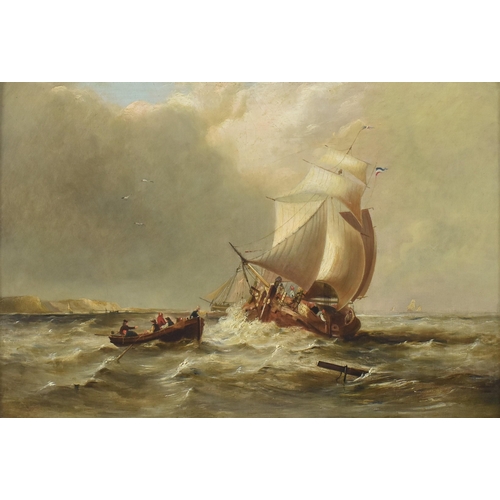 449 - Attributed to Thomas Sewell Robins (British, 1809-1880) - a 19th century oil on board maritime study... 