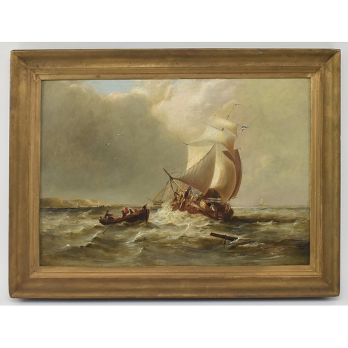 449 - Attributed to Thomas Sewell Robins (British, 1809-1880) - a 19th century oil on board maritime study... 