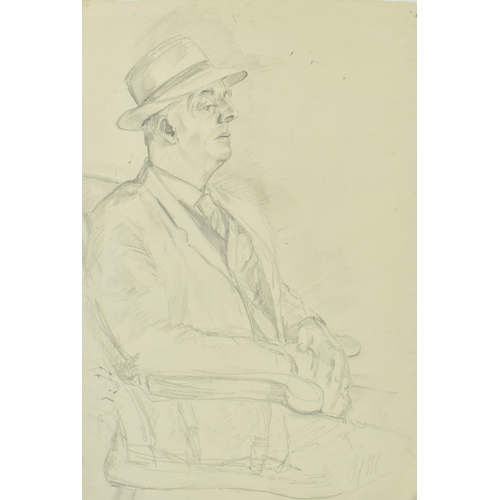 467 - Attributed to Sir Alfred James Munnings (1878-1959) - Seated Gent (trainer) - A pencil on paper sket... 