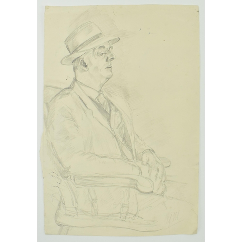 467 - Attributed to Sir Alfred James Munnings (1878-1959) - Seated Gent (trainer) - A pencil on paper sket... 