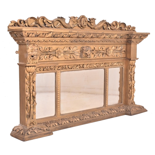 482 - A Regency Revival giltwood triptych overmantel wall mirror. The mirror having a pediment atop with p... 