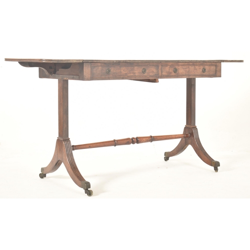 508 - A George III 19th century mahogany drop leaf writing table desk - sofa table. The table having a rec... 