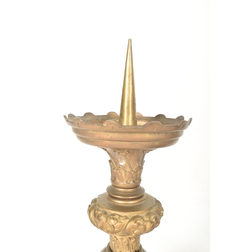 530 - A pair of believed French 19th century brass ecclesiastic altar princkets candlesticks. Each having ... 