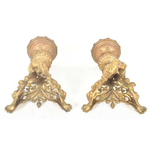 530 - A pair of believed French 19th century brass ecclesiastic altar princkets candlesticks. Each having ... 