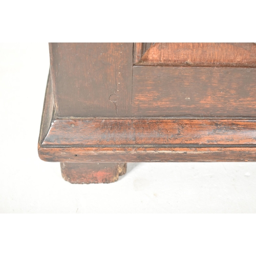 532 - An early 18th century carved oak block fronted coffer / blanket box chest. The coffer having a flare... 