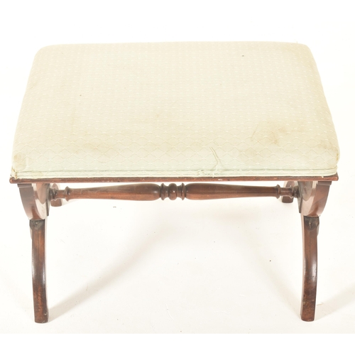 535 - A Regency early 19th century mahogany framed & upholstered X stool low window seat. The stool ha... 