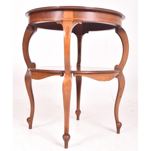 552 - An Edwardian early 20th century Arts & Crafts mahogany & satinwood inlaid two tier circular ... 