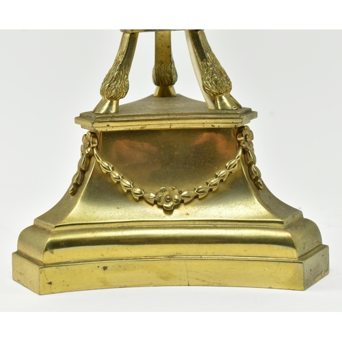 553 - A French Empire 19th century gilt metal & frosted glass ram heads desk table lamp light. The lam... 