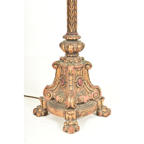 558 - A French Empire inspired painted wood chinoiserie effect floor standard lamp light. The lamp having ... 