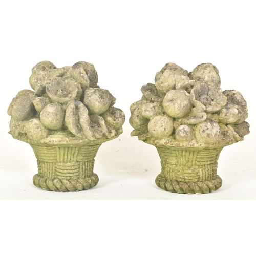 588 - A pair of early 20th century composite stone flower bouquet shaped garden outdoor floor sculptures. ... 