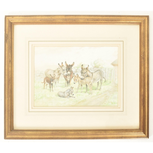 589 - Mabel Gear (British, 1900-1997) - Donkeys - a 20th century watercolour & pencil on paper paintin... 