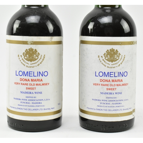 199 - Two Lomelino Dona Maria very rare old Malmsey Sweet Madeira wine bottles. By special appointment to ... 