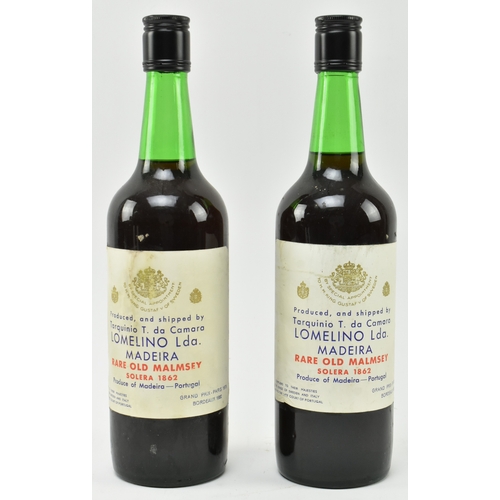 203 - Two 1862 Solera Rare Old Malmsey Madeira Lomelino wine bottles. Produced and shipped by Tarquinio T.... 