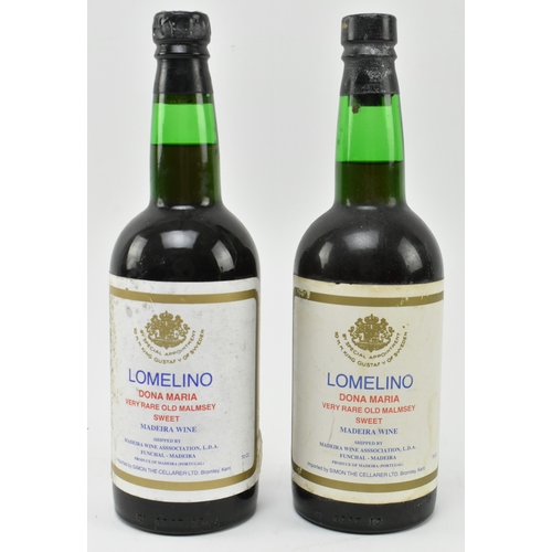 204 - Two Lomelino Dona Maria very rare old Malmsey Sweet Madeira wine bottles. By special appointment to ... 