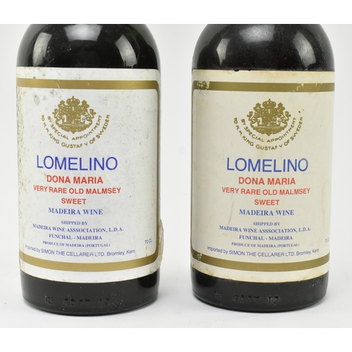 204 - Two Lomelino Dona Maria very rare old Malmsey Sweet Madeira wine bottles. By special appointment to ... 