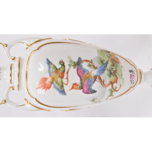 133 - Royal Worcester - A pair of early 20th century fine bone china vases, decorated to the front with ex... 