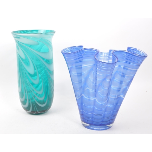 136 - Two vintage mid 20th century studio art glass vases. One of tall rounded form with flared lip to top... 