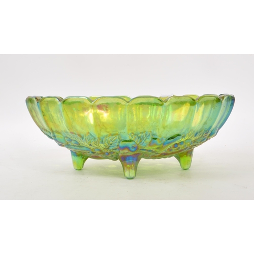 14 - A vintage late 20th century Indiana Carnival iridescent lime green glass centrepiece oval bowl, rais... 