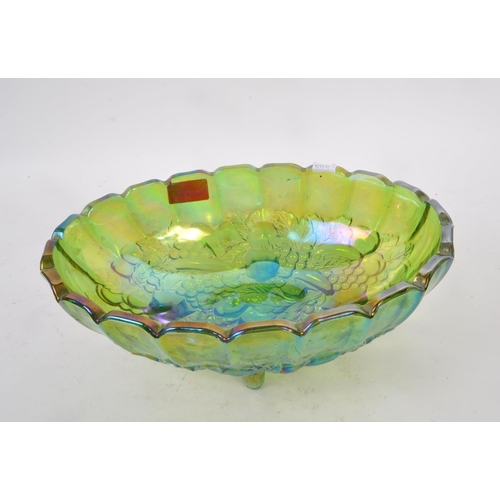 14 - A vintage late 20th century Indiana Carnival iridescent lime green glass centrepiece oval bowl, rais... 