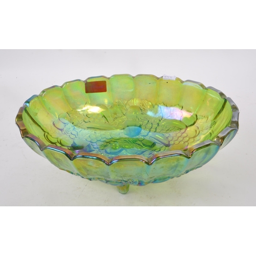 14 - A vintage late 20th century Indiana Carnival iridescent lime green glass centrepiece oval bowl, rais... 