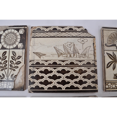 144 - Wedgwood - Etruria - A collection of nine Victorian square ceramic tiles, in two brown and cream-col... 