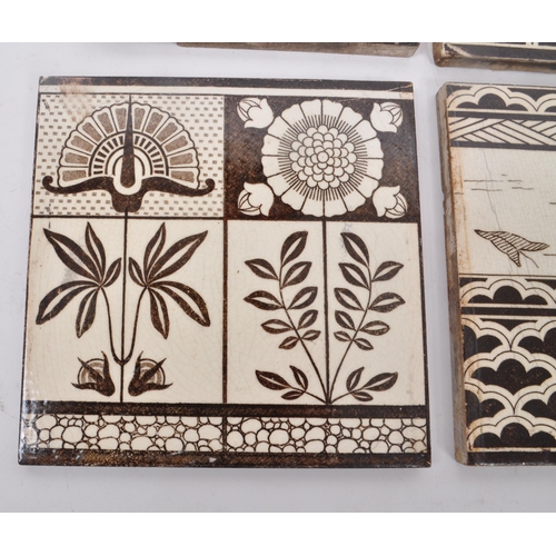 144 - Wedgwood - Etruria - A collection of nine Victorian square ceramic tiles, in two brown and cream-col... 