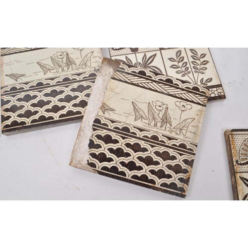 144 - Wedgwood - Etruria - A collection of nine Victorian square ceramic tiles, in two brown and cream-col... 