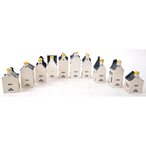 174 - KLM - BOLS - A collection of ten late 20th-century Blue Delft miniature liquor houses, sealed with w... 