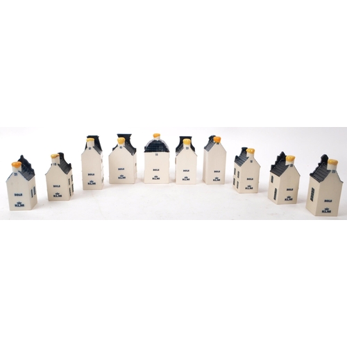 177 - KLM - BOLS - A collection of ten late 20th-century Blue Delft miniature liquor houses, sealed with w... 