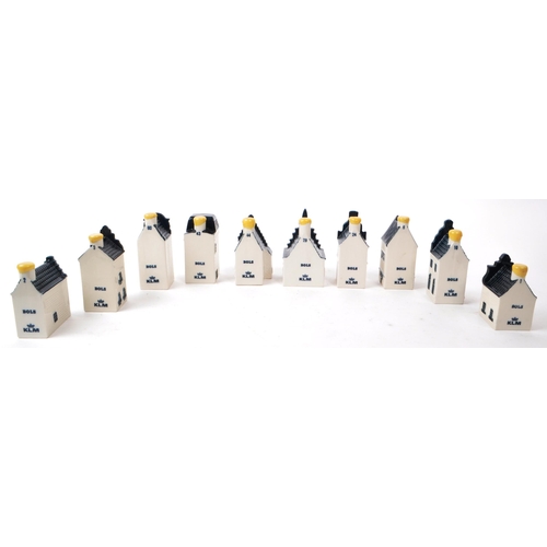 179 - KLM - BOLS - A collection of ten late 20th-century Blue Delft miniature liquor houses, sealed with w... 